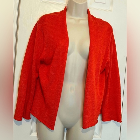 EILEEN FISHER Cardigan Sweater, Open Front, Persimmon Orange Color, Size Large - Picture 1 of 6